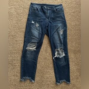 Cropped distressed denim jeans